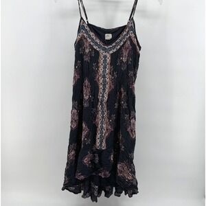 ONeill Womens Large Black Floral Boho High Low Ruffle‎ Hem Sun Dress Large